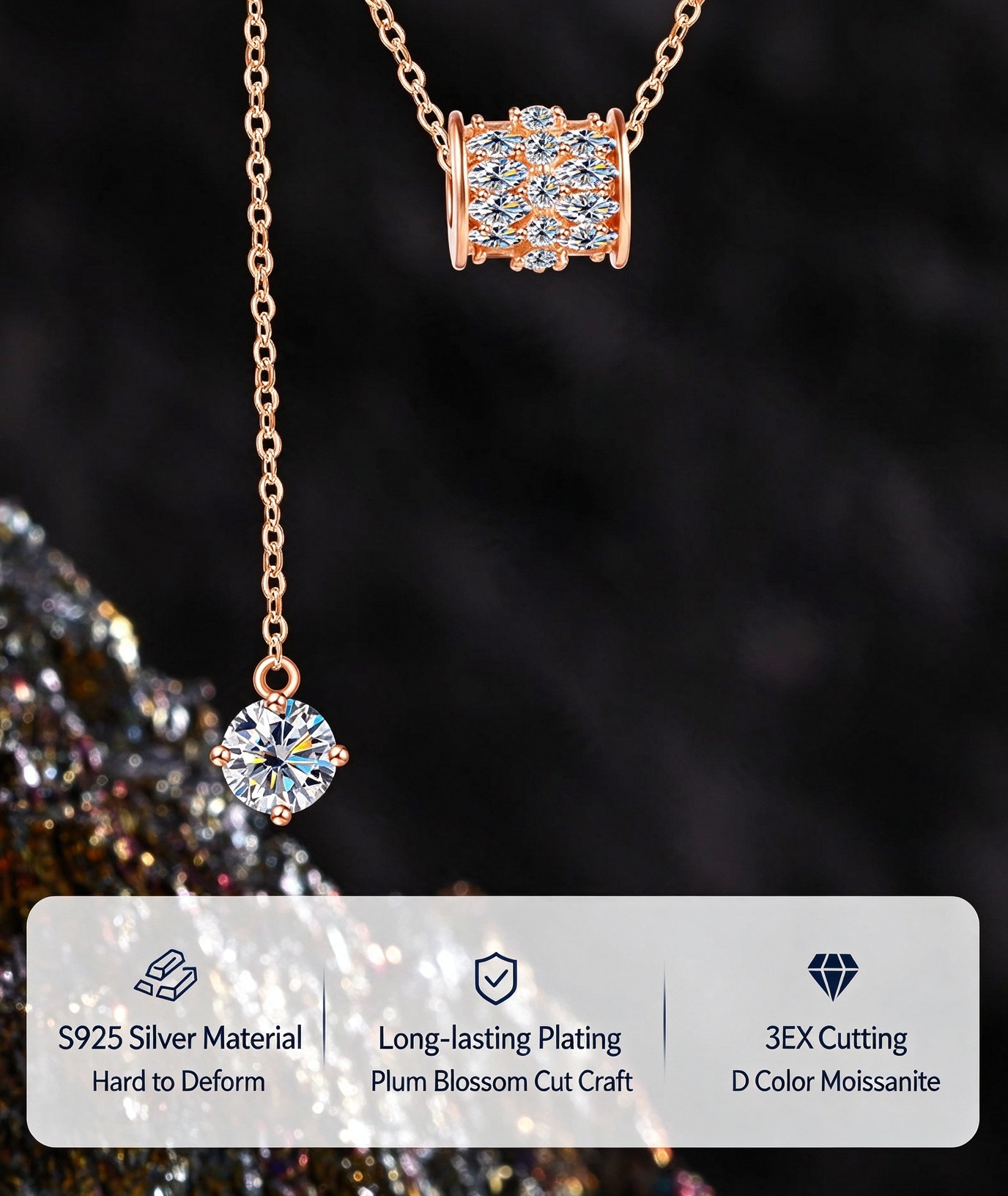 925 Sterling Silver Moissanite Lariat Necklace | Dainty Y-Drop Sweater Chain for Women