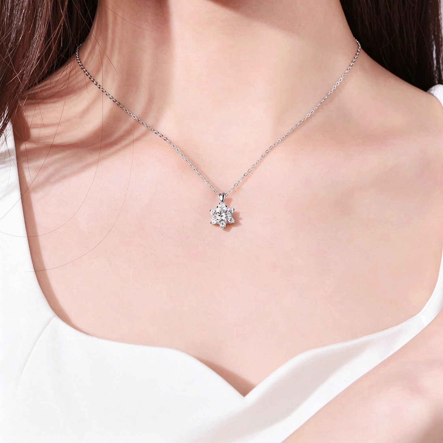 Moissanite Snowflake Necklace | S925 Sterling Silver Dainty Clavicle Chain