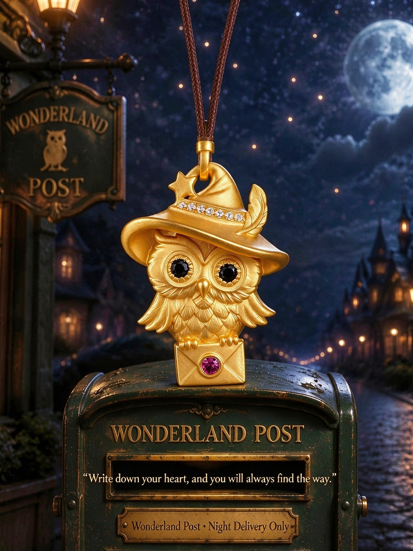 S925 Sterling Silver Gold-Plated Owl Mailman Pendant Necklace