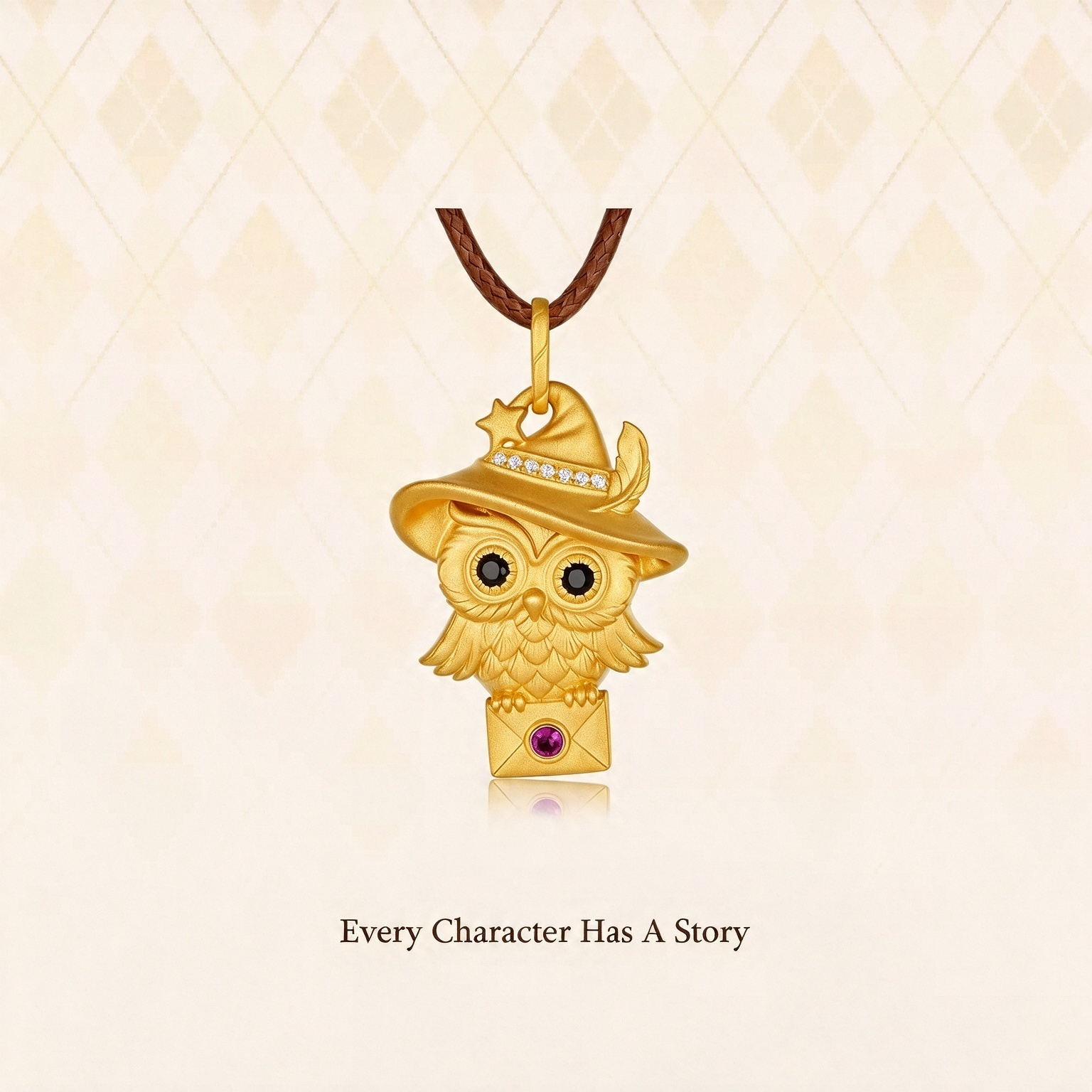 S925 Sterling Silver Gold-Plated Owl Mailman Pendant Necklace