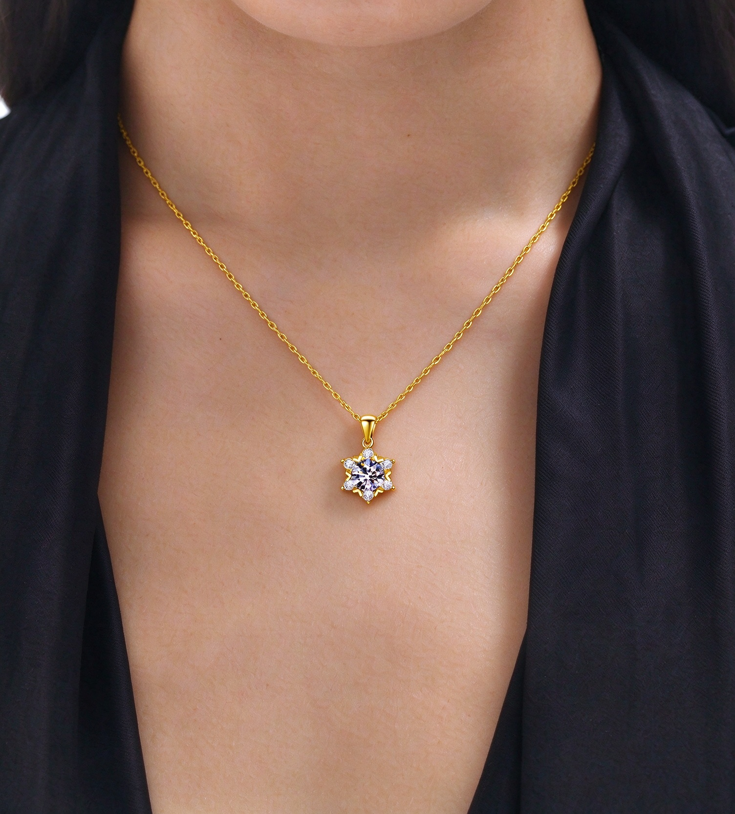 Moissanite Snowflake Necklace | S925 Sterling Silver Dainty Clavicle Chain