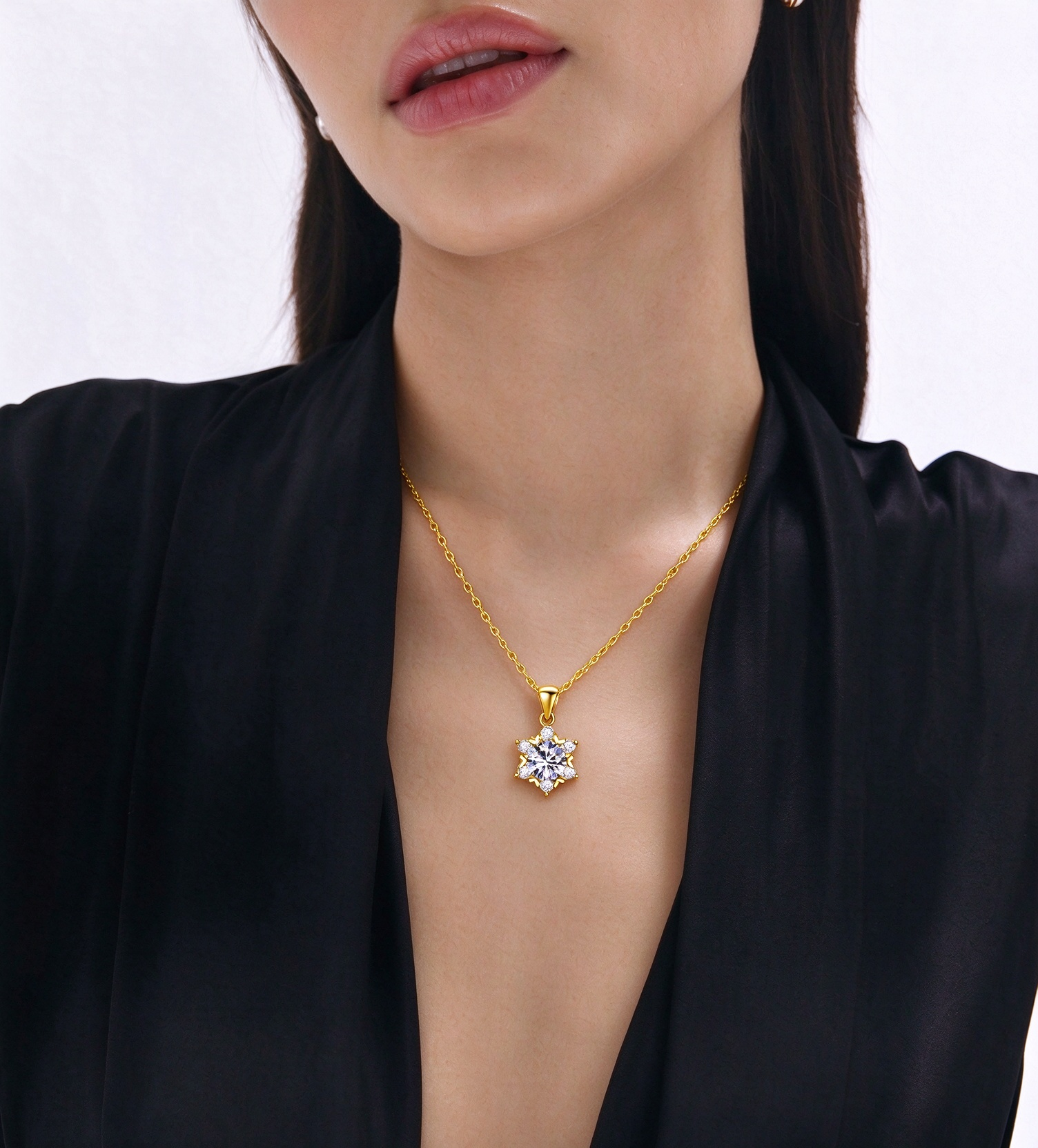 Moissanite Snowflake Necklace | S925 Sterling Silver Dainty Clavicle Chain
