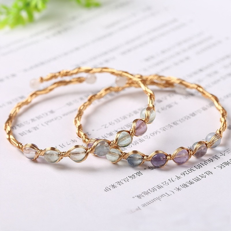 Mindful Clarity 14K Gold Handmade Wire-Wrapped Natural Fluorite Bracelet