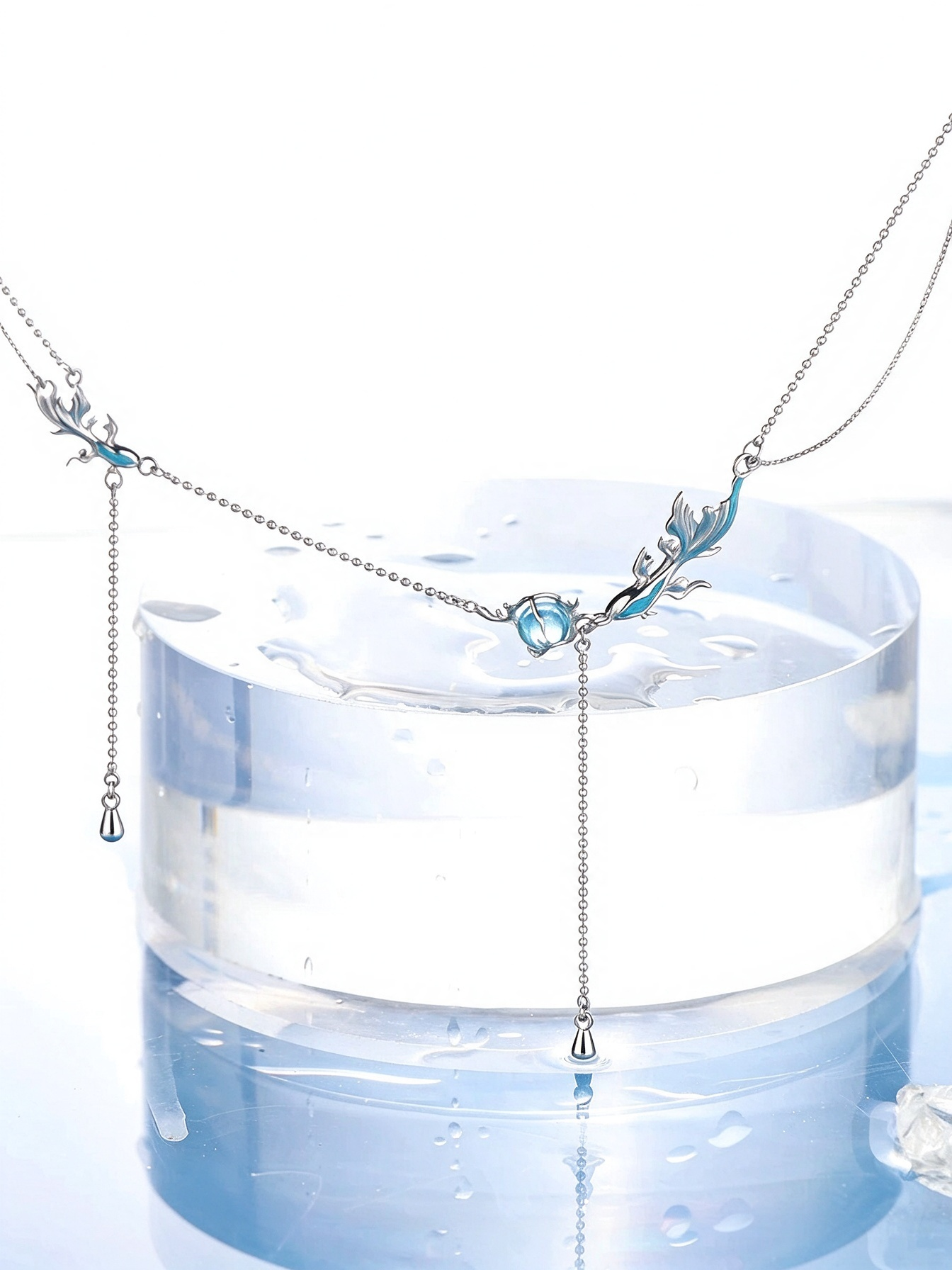 Spirit Blue Fish Double Layer Y-Necklace | Original Niche Sweet Cool Blue Fish Collar Necklace