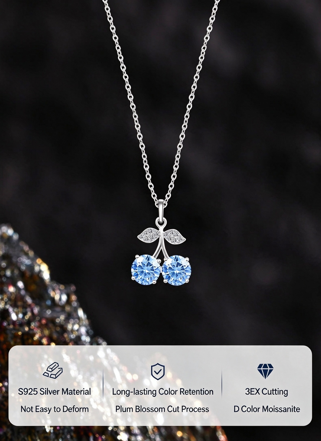 S925 Sterling Silver Cherry Moissanite Pendant Necklace｜Exquisite Double-Stone Choker for Daily Wear