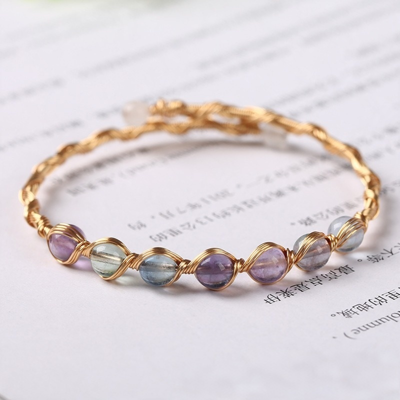 Mindful Clarity 14K Gold Handmade Wire-Wrapped Natural Fluorite Bracelet
