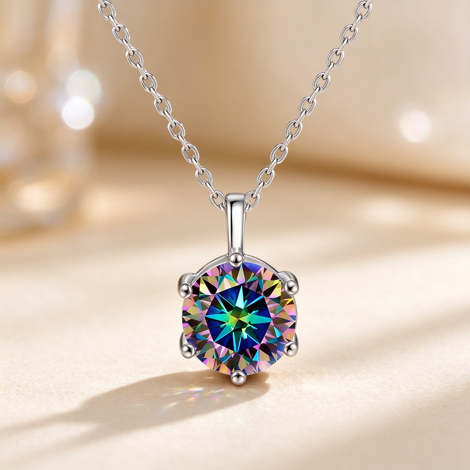 Classic Six Prong Moissanite Shiny Necklace