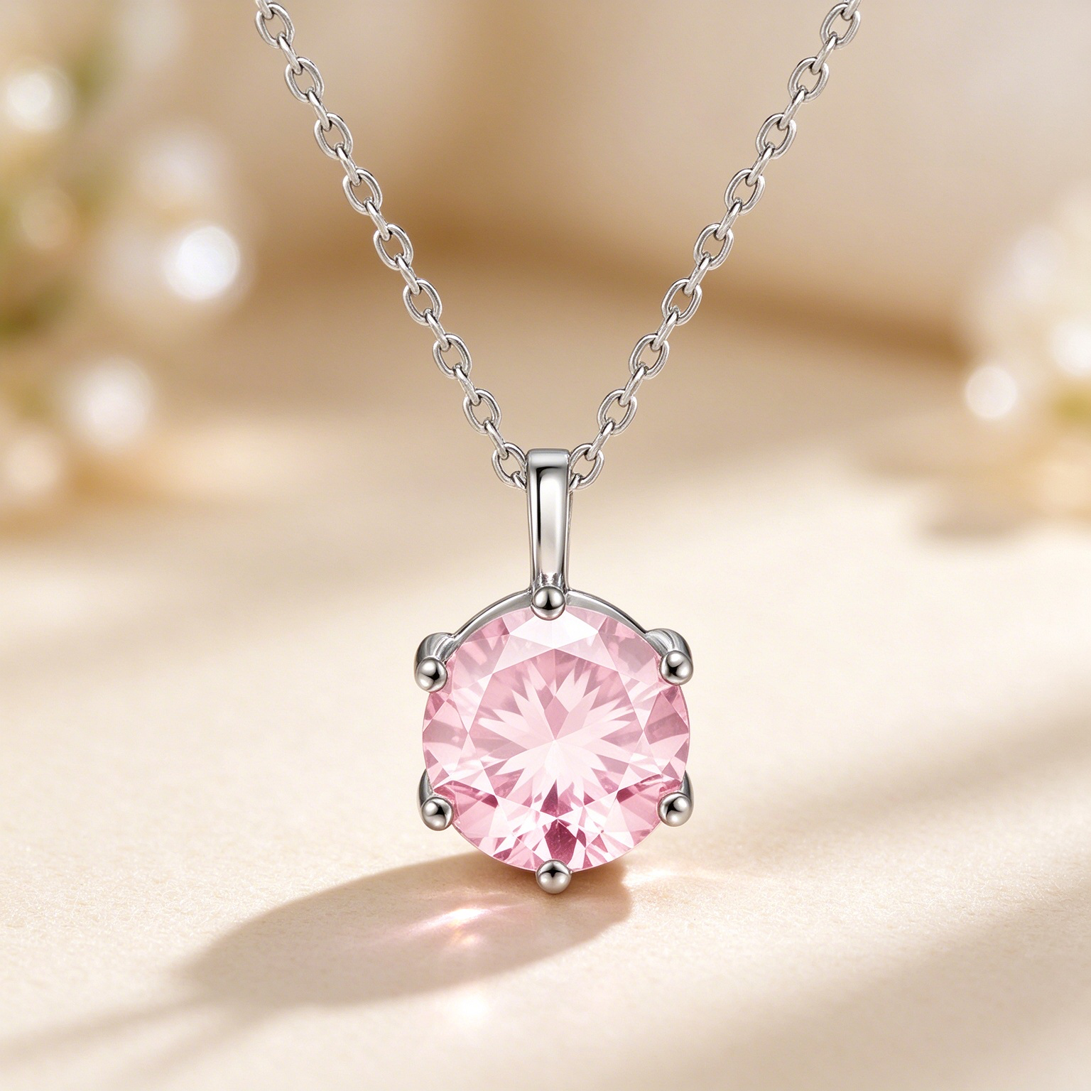 Classic Six Prong Moissanite Shiny Necklace