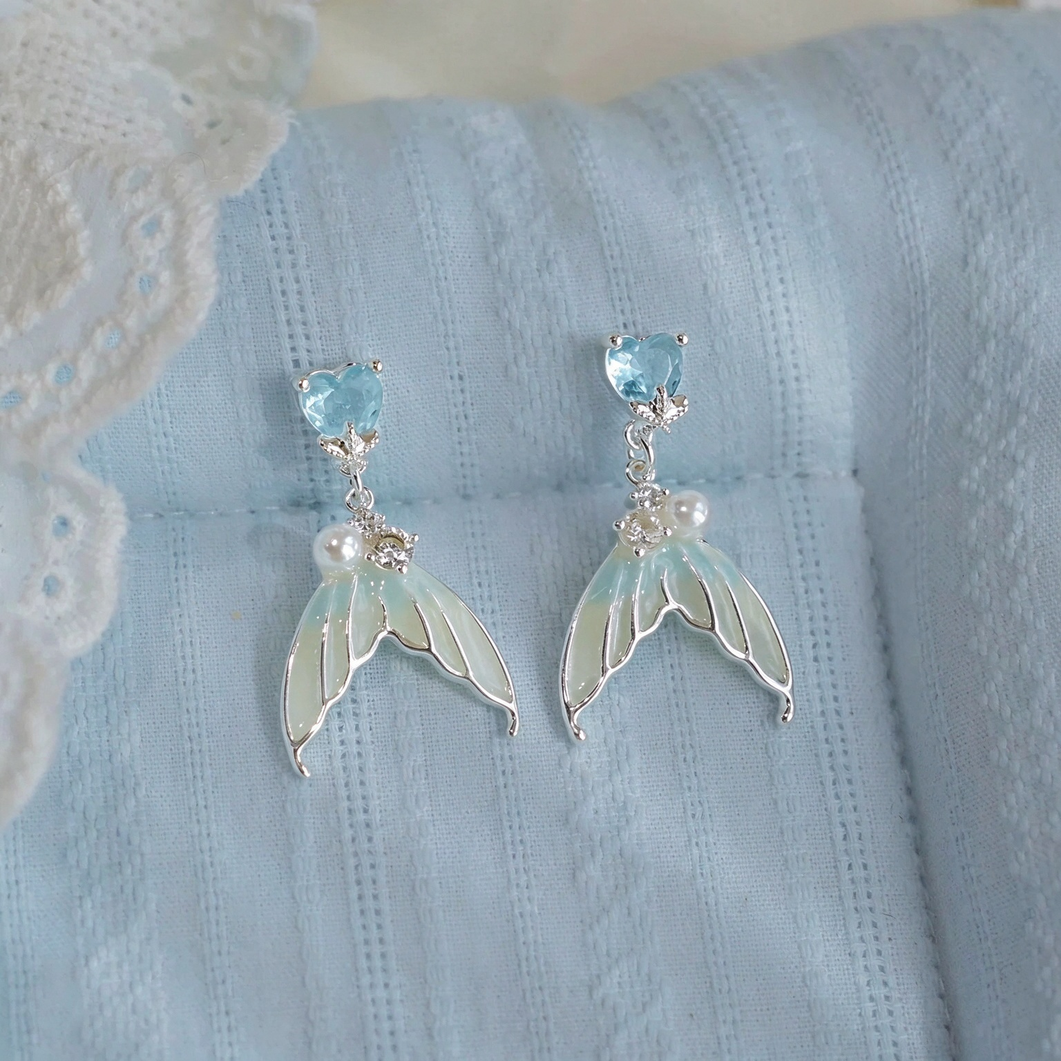 Mermaid Princess Gradient Blue Fishtail Stud Earrings | Light Luxury Silver-Plated Delicate Earrings for Women