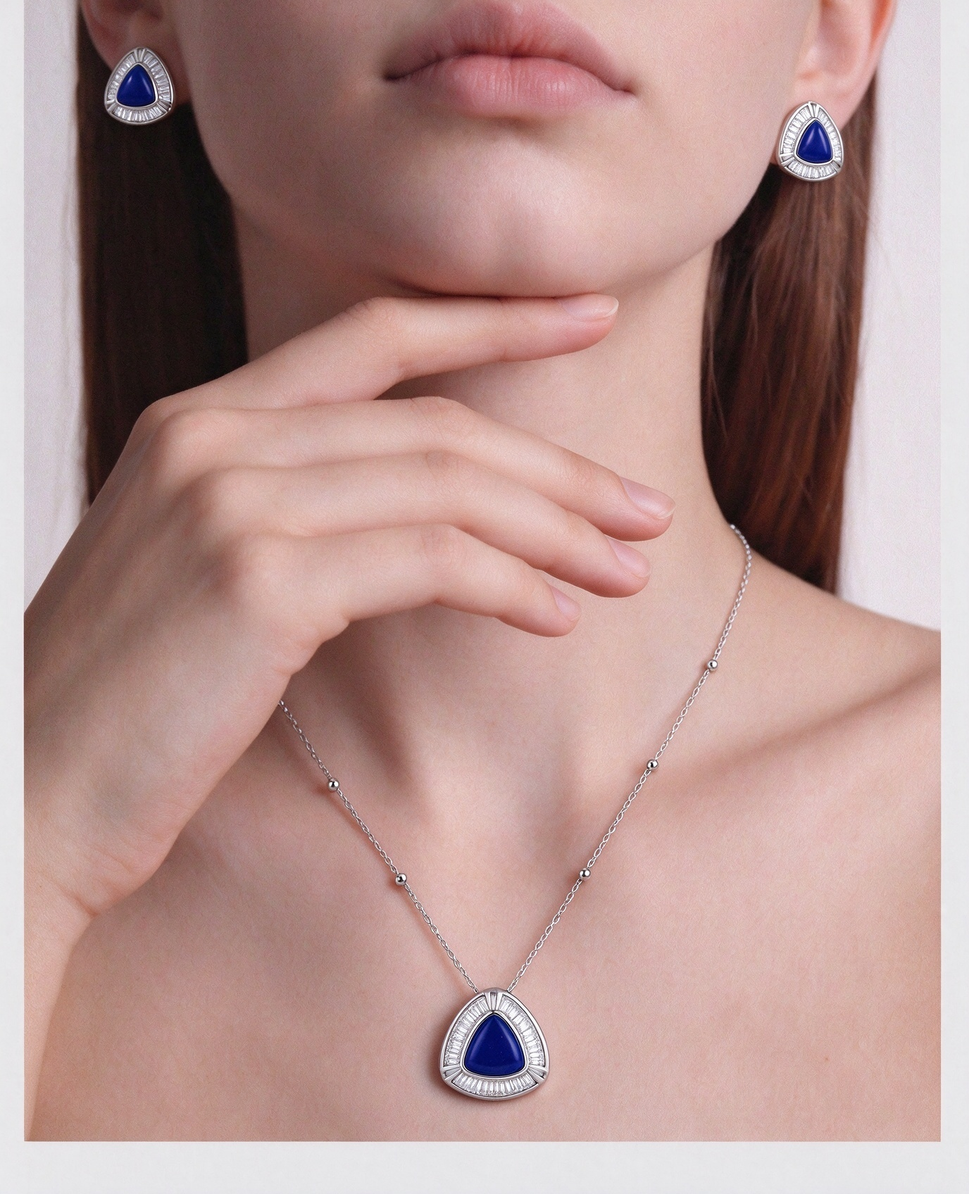 Natural Lapis Lazuli Triangle Pendant Necklace | Designer K-Gold Light Luxury Minimalist Necklace