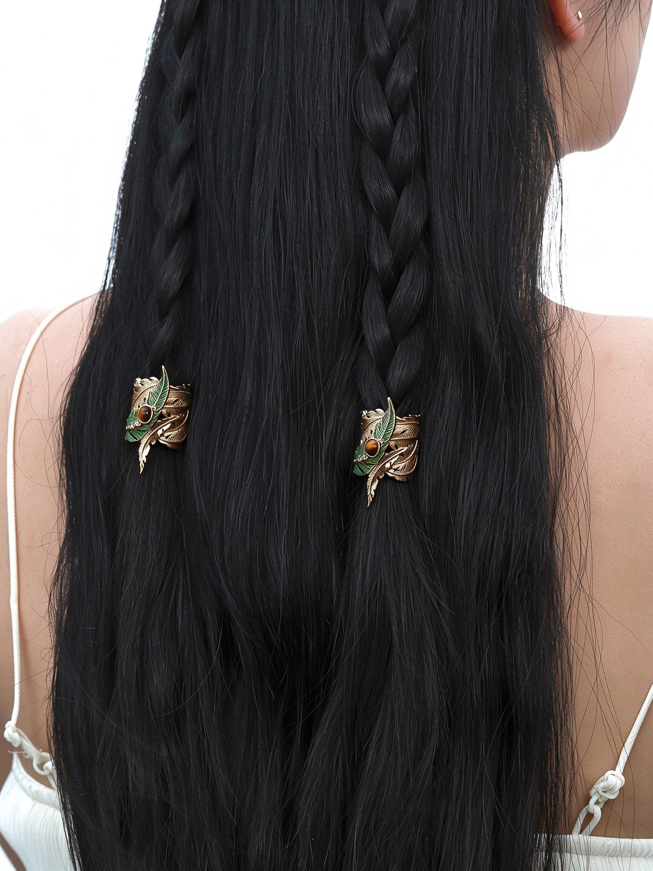 Vintage Exotic Bohemian Green Feather Tassel Ponytail Claw Clip | Original Ancient Style Hair Accessory
