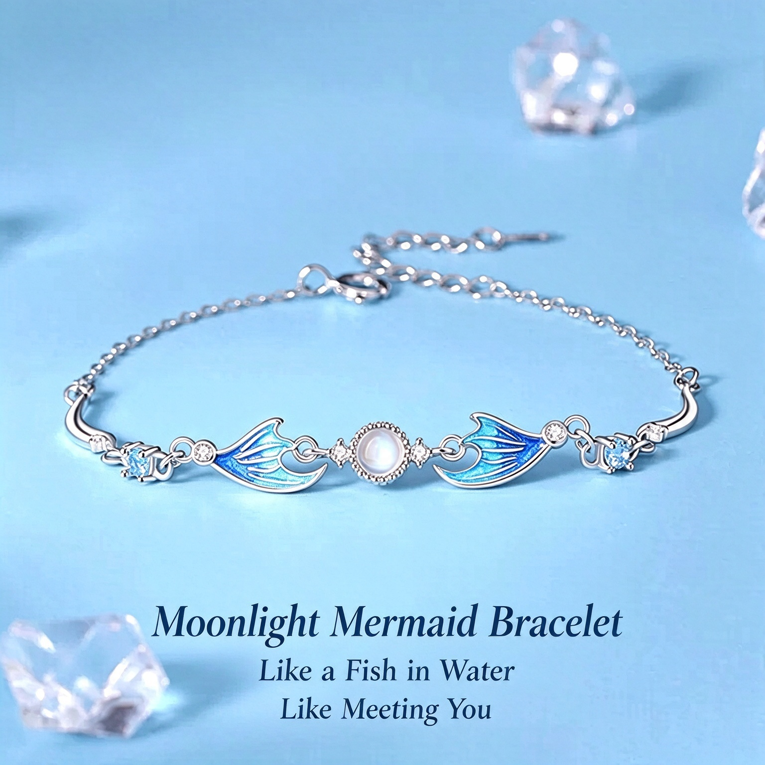 S925 Sterling Silver Moonstone Mermaid Tail Bracelet | Premium Symmetrical Gradient Enamel Bangle Gift for Women