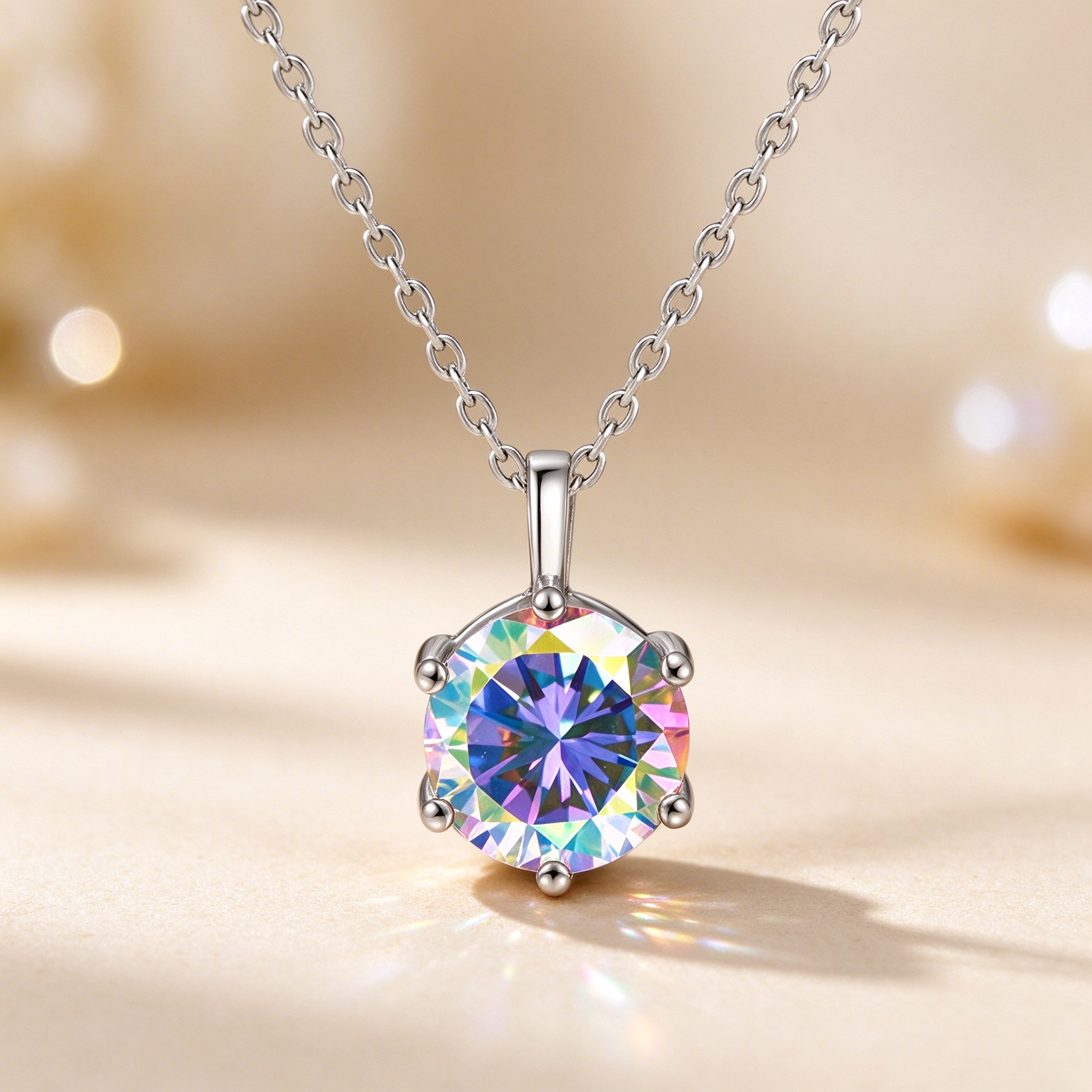 Classic Six Prong Moissanite Shiny Necklace
