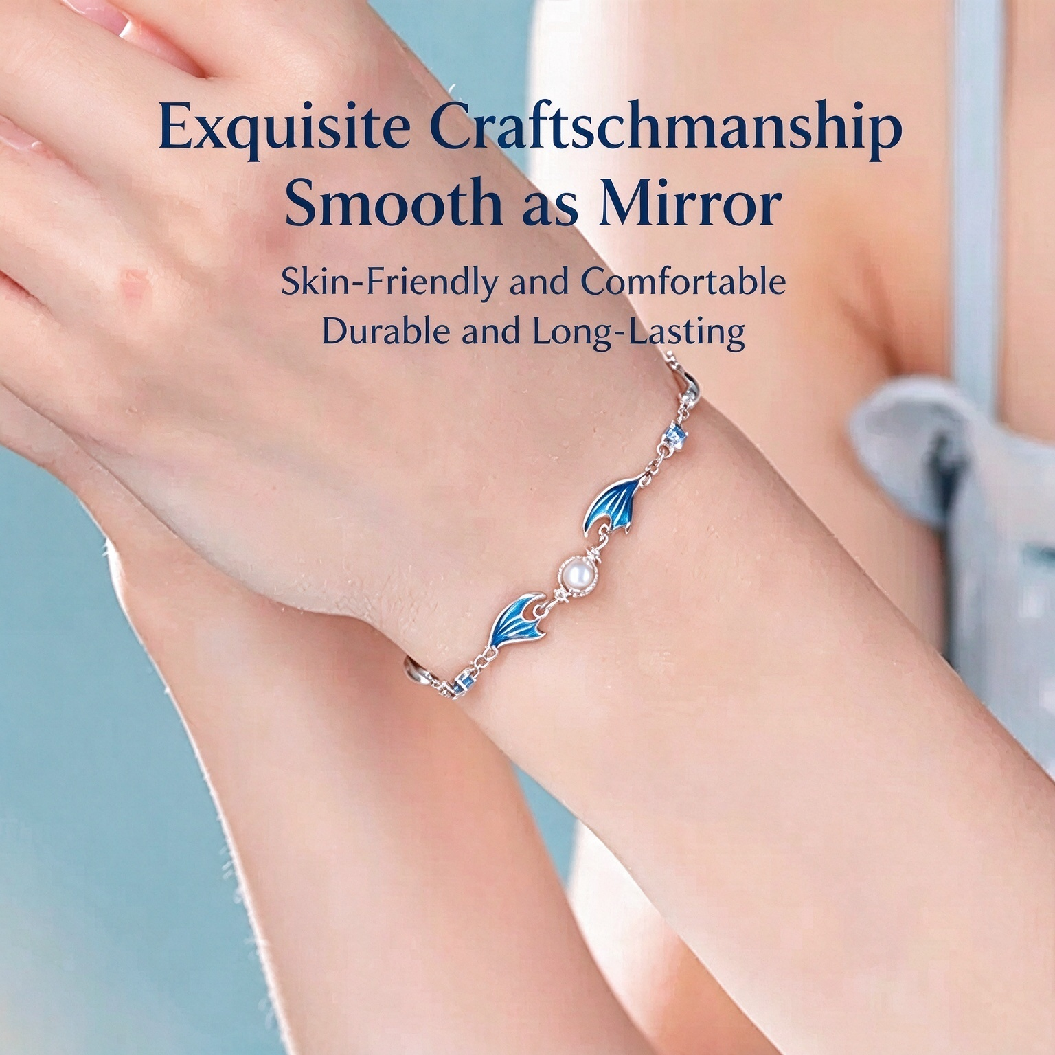 S925 Sterling Silver Moonstone Mermaid Tail Bracelet | Premium Symmetrical Gradient Enamel Bangle Gift for Women