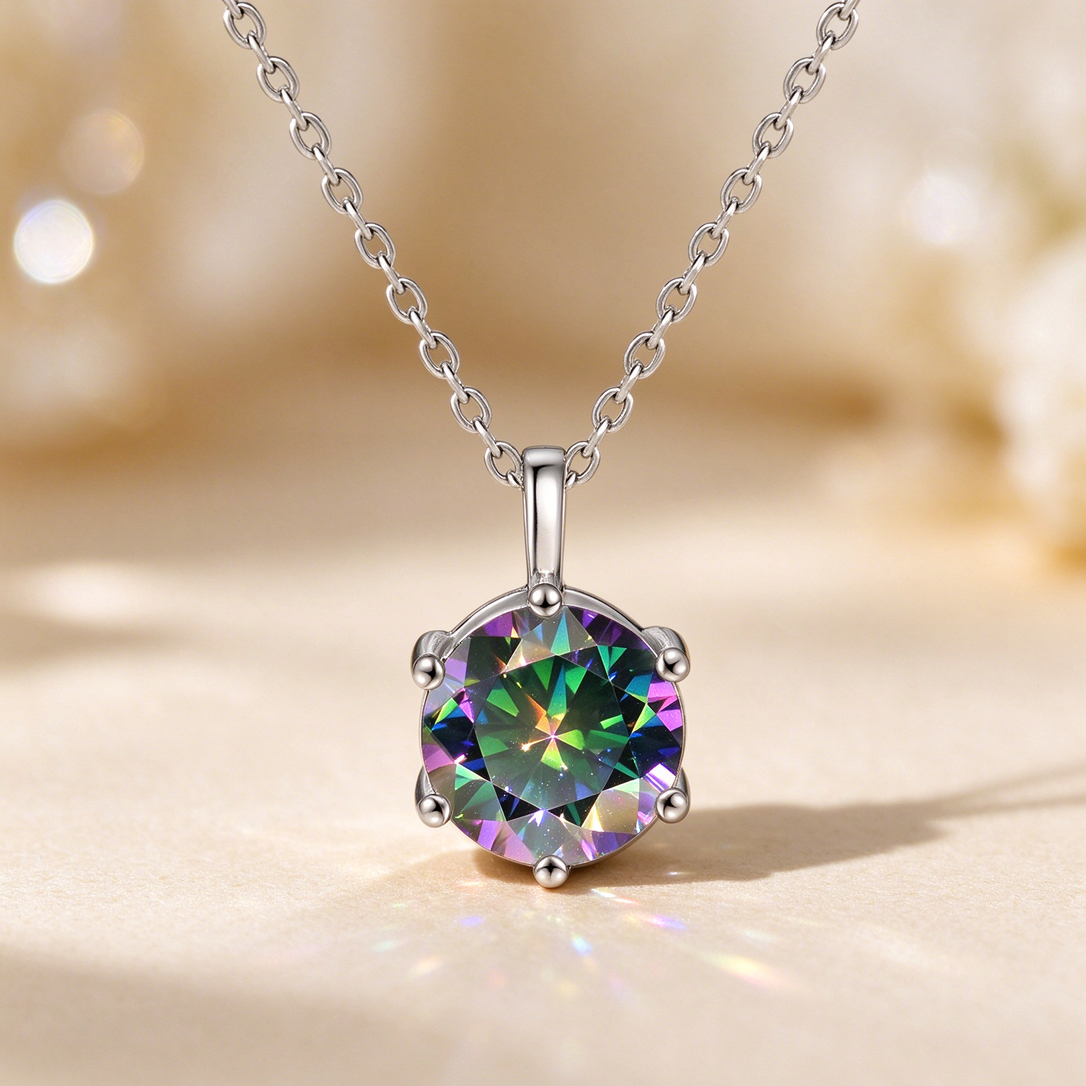 Classic Six Prong Moissanite Shiny Necklace