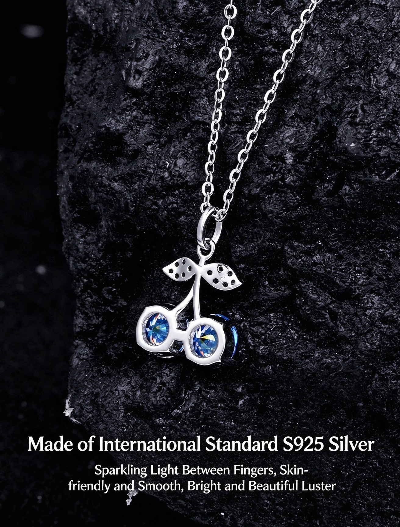 S925 Sterling Silver Cherry Moissanite Pendant Necklace｜Exquisite Double-Stone Choker for Daily Wear