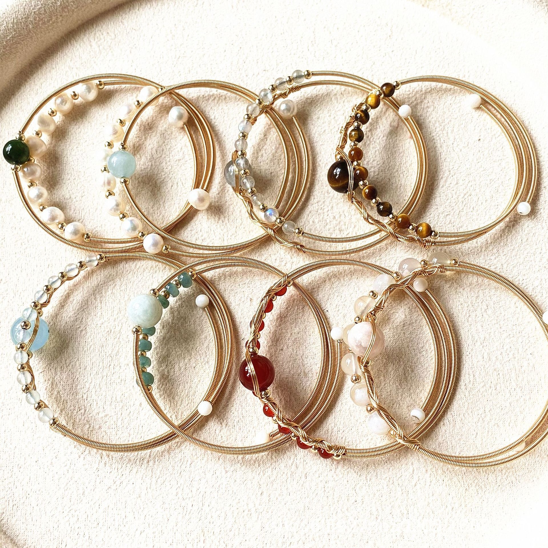 14K Gold Hand-Wrapped Natural Crystal Spring Coil Bracelet