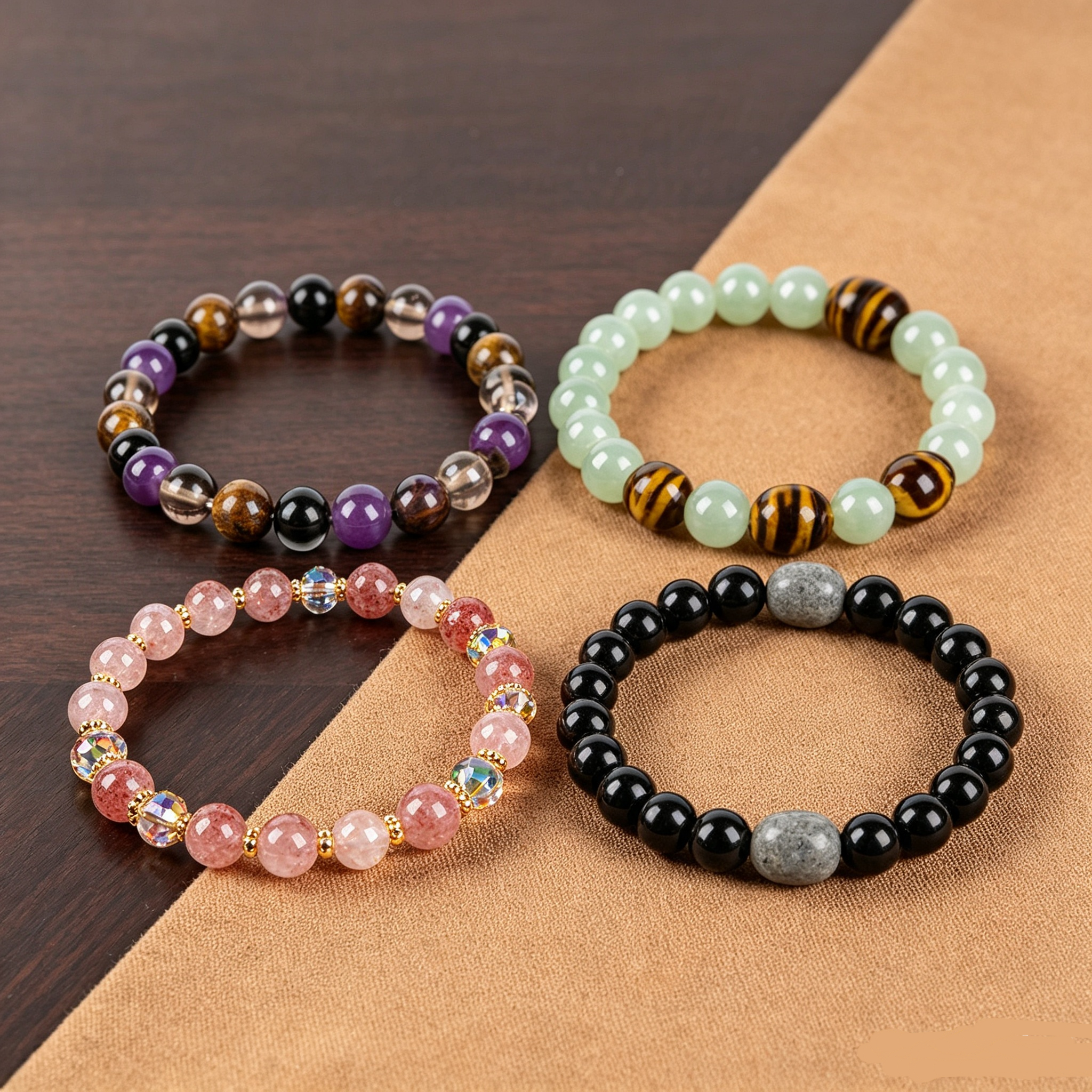 Energy Sanctuary 4-Piece Natural Gemstone Healing Bracelet Set