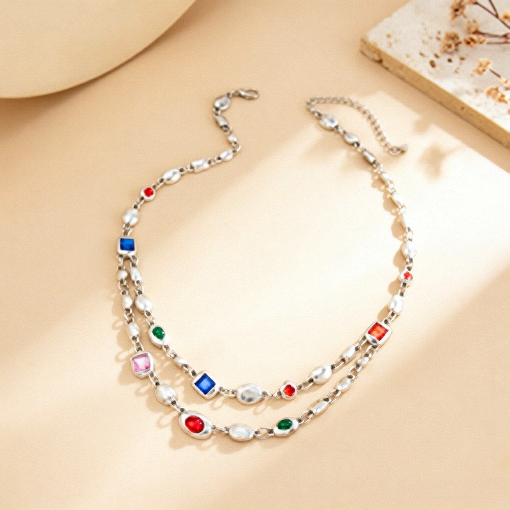 18K Gold S925 Silver Vintage Bezel-Set Gemstone Turquoise Necklace Bracelet Series