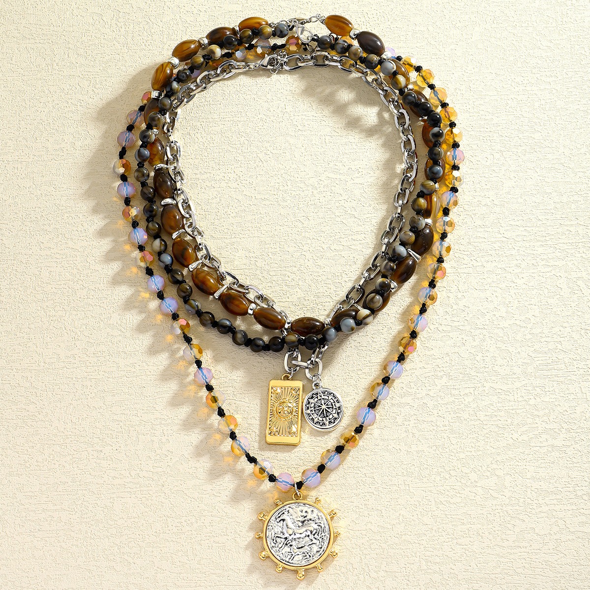 Nautical Treasure S925 Silver 14K Gold Plated Layered Beach Necklace