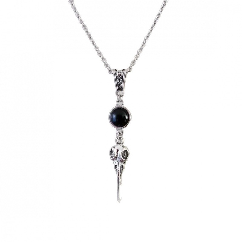 S925 Silver Crow Skull Protection Amulet Necklace