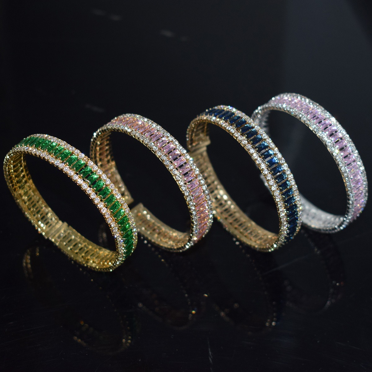 Starlight Rhythm Geometric Pavé Open Cuff Bracelet