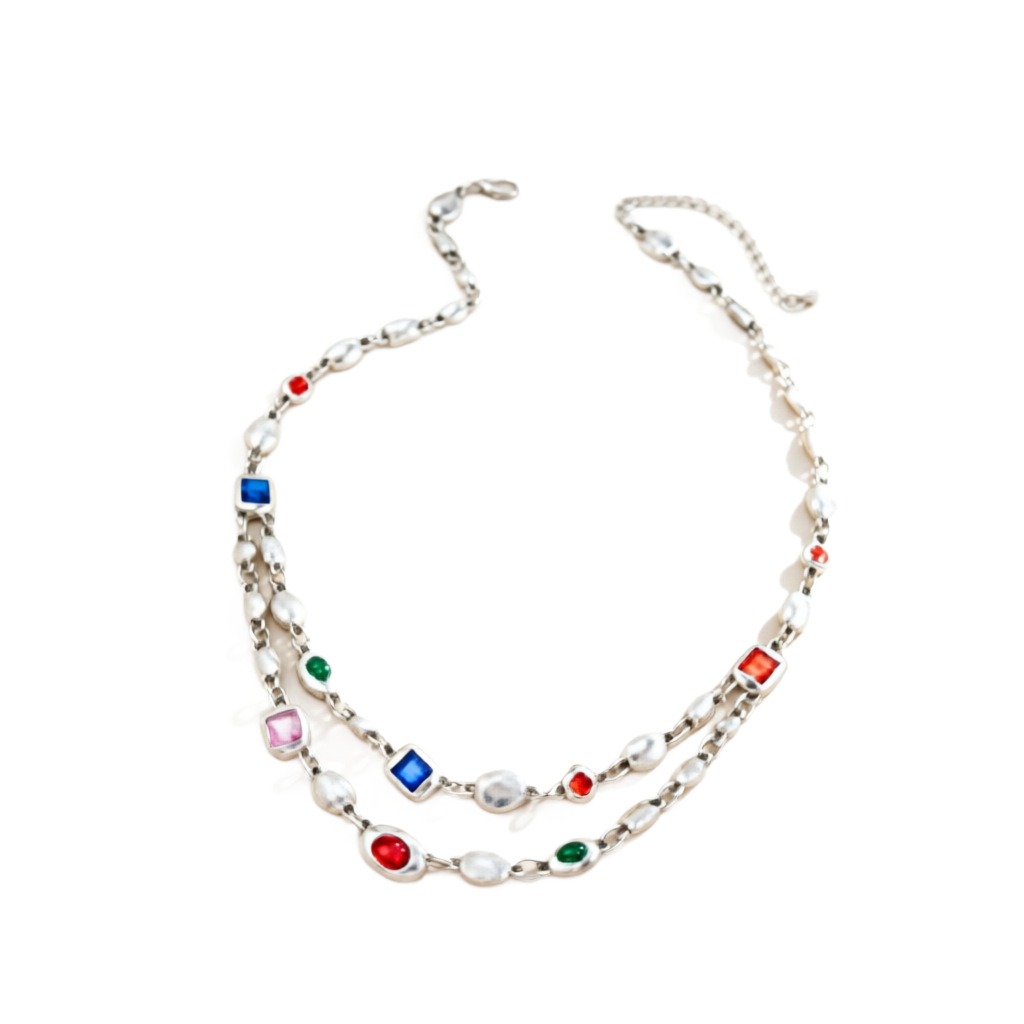 18K Gold S925 Silver Vintage Bezel-Set Gemstone Turquoise Necklace Bracelet Series