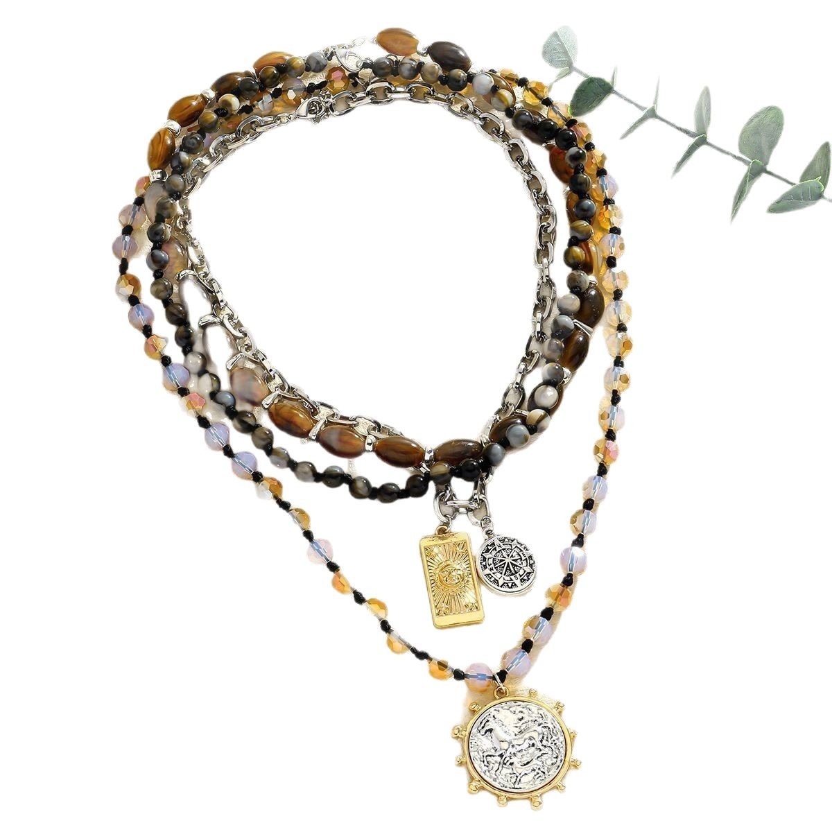 Nautical Treasure S925 Silver 14K Gold Plated Layered Beach Necklace