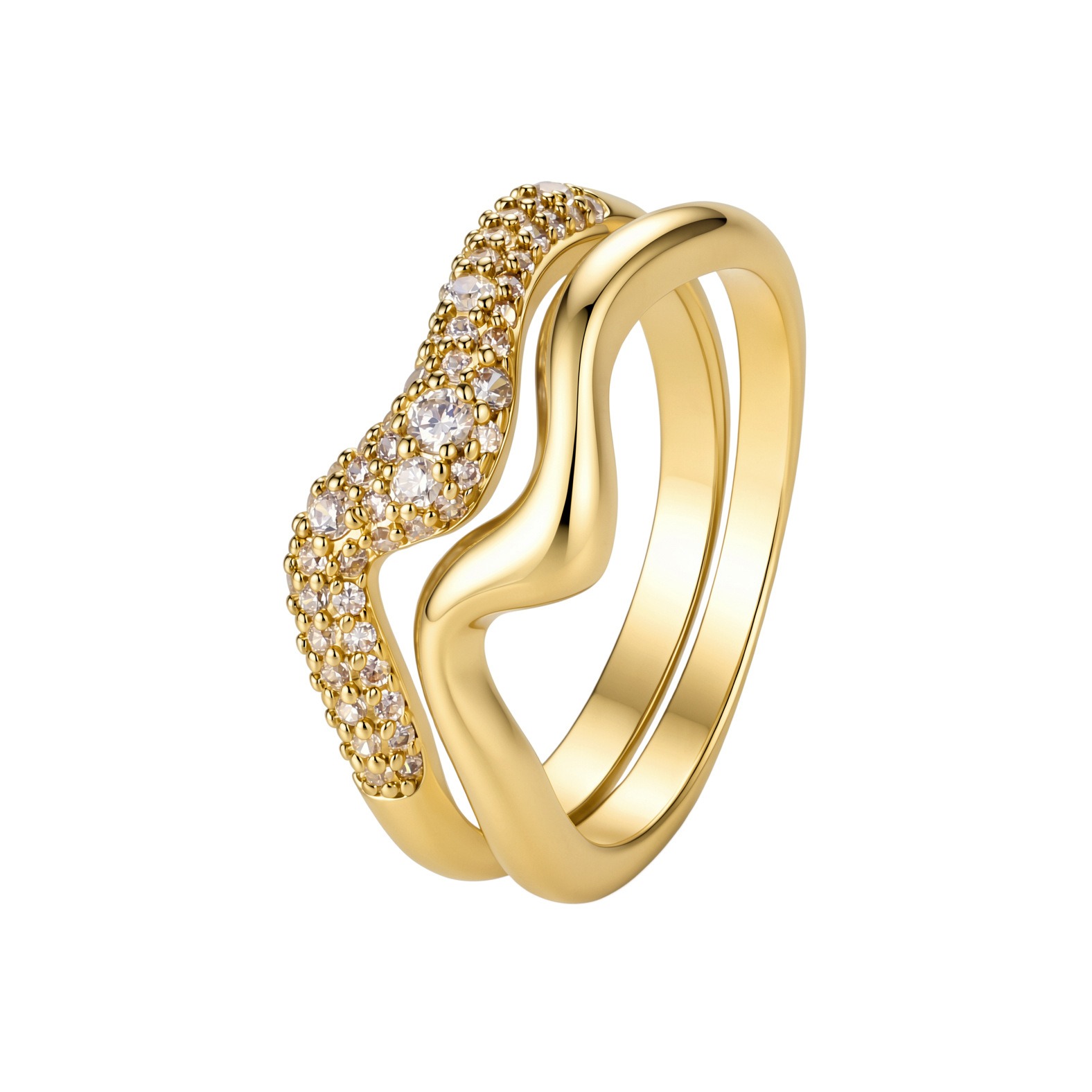 14K Gold Two-Layer Interlocking Wave Ring