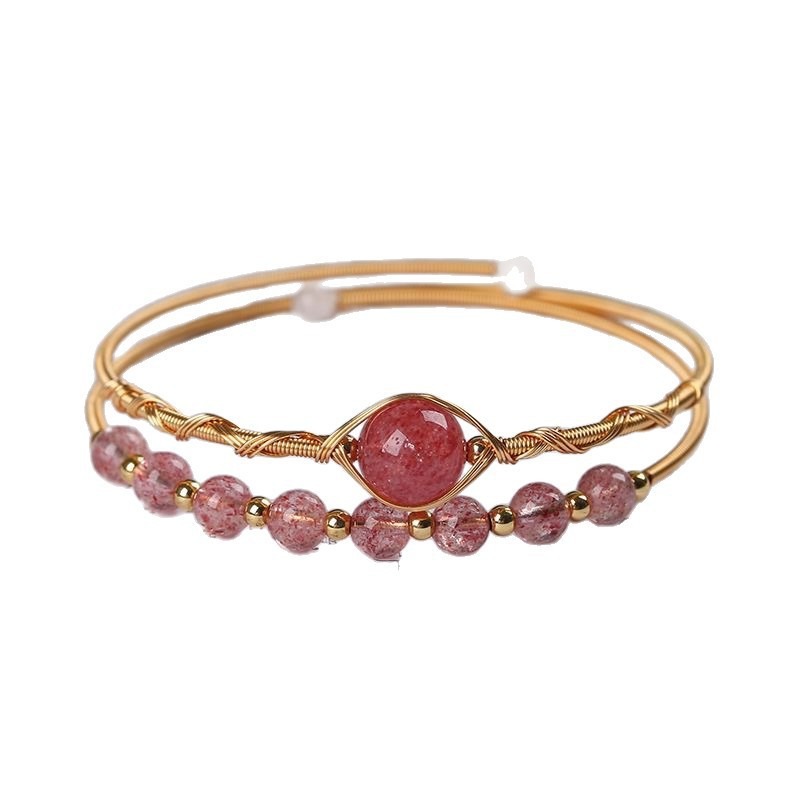 14K Gold Hand-Wrapped Natural Crystal Spring Coil Bracelet