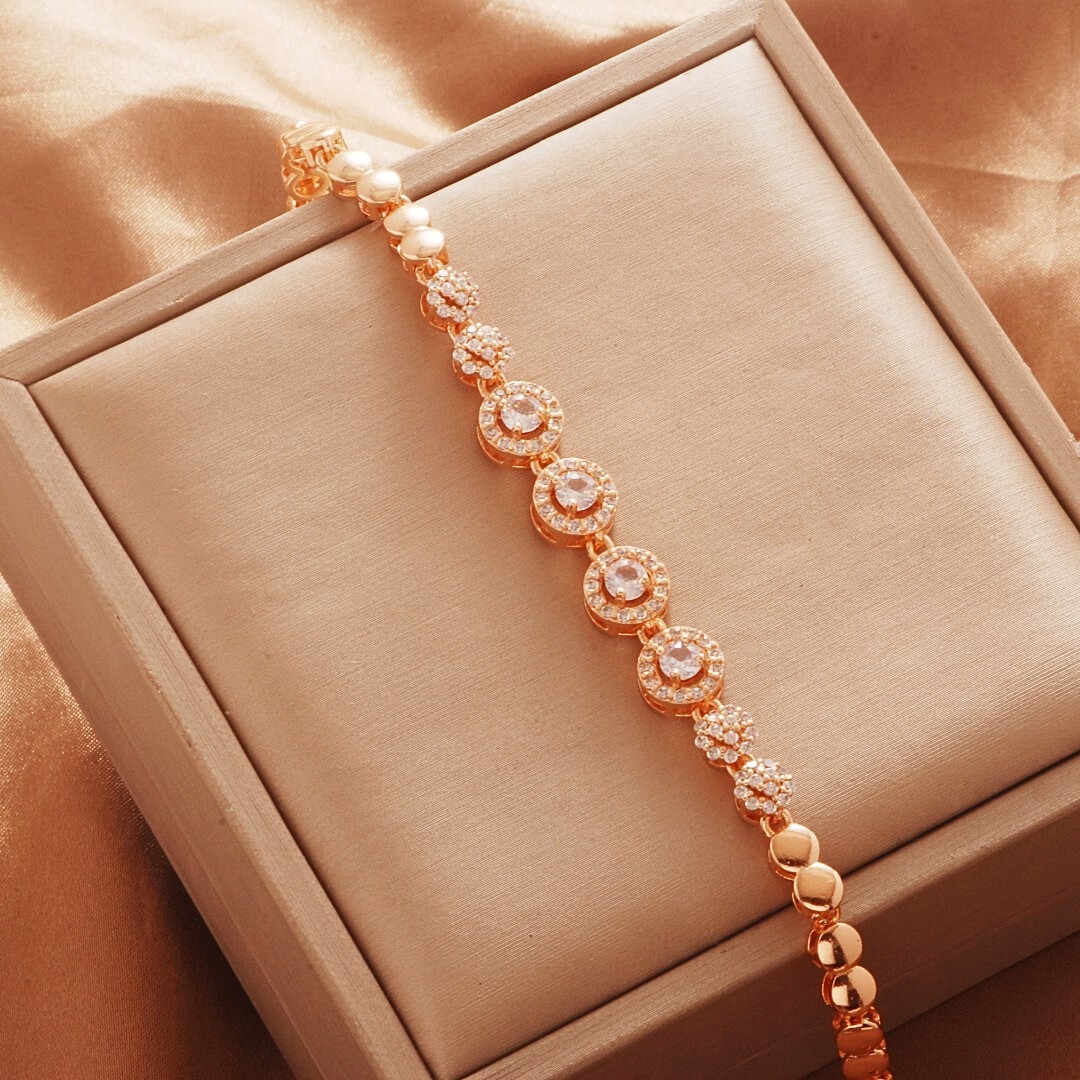 14K Gold Plated Bead Halo Pavé Bracelet