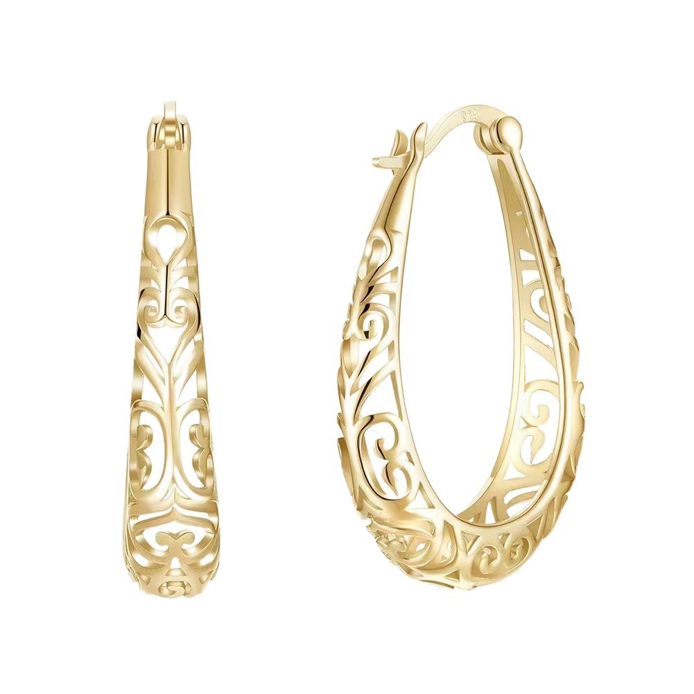 Celtic Vine S925 Silver Vintage Filigree Teardrop Hoop Earrings