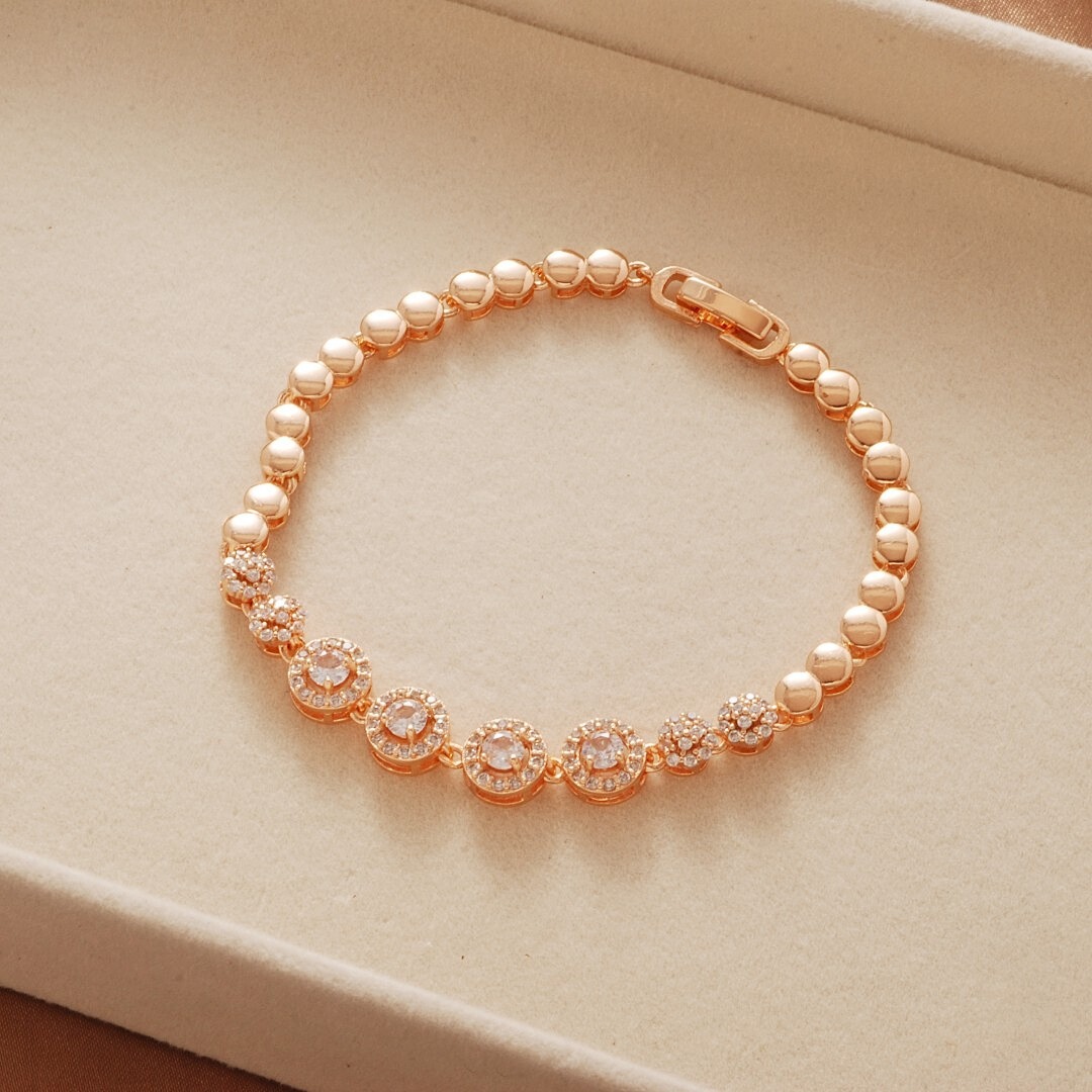 14K Gold Plated Bead Halo Pavé Bracelet