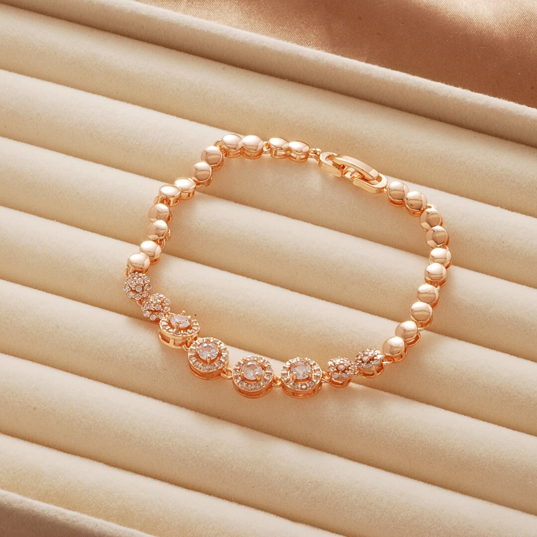 14K Gold Plated Bead Halo Pavé Bracelet