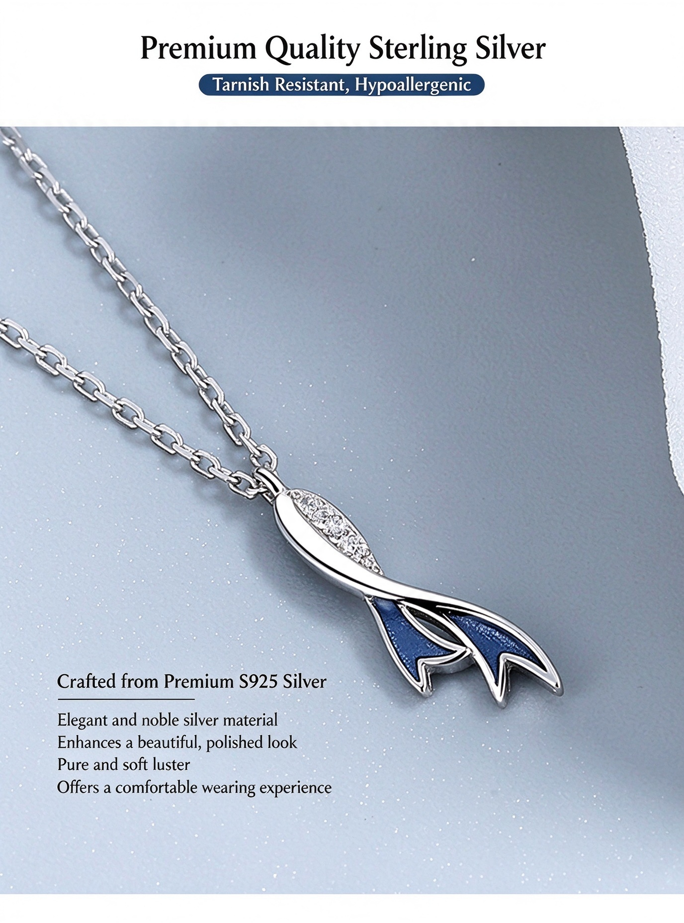 S925 Sterling Silver Dolphin Mermaid Tail Collar Necklace | Minimalist Modern Romantic Fish Pendant Necklace for Women