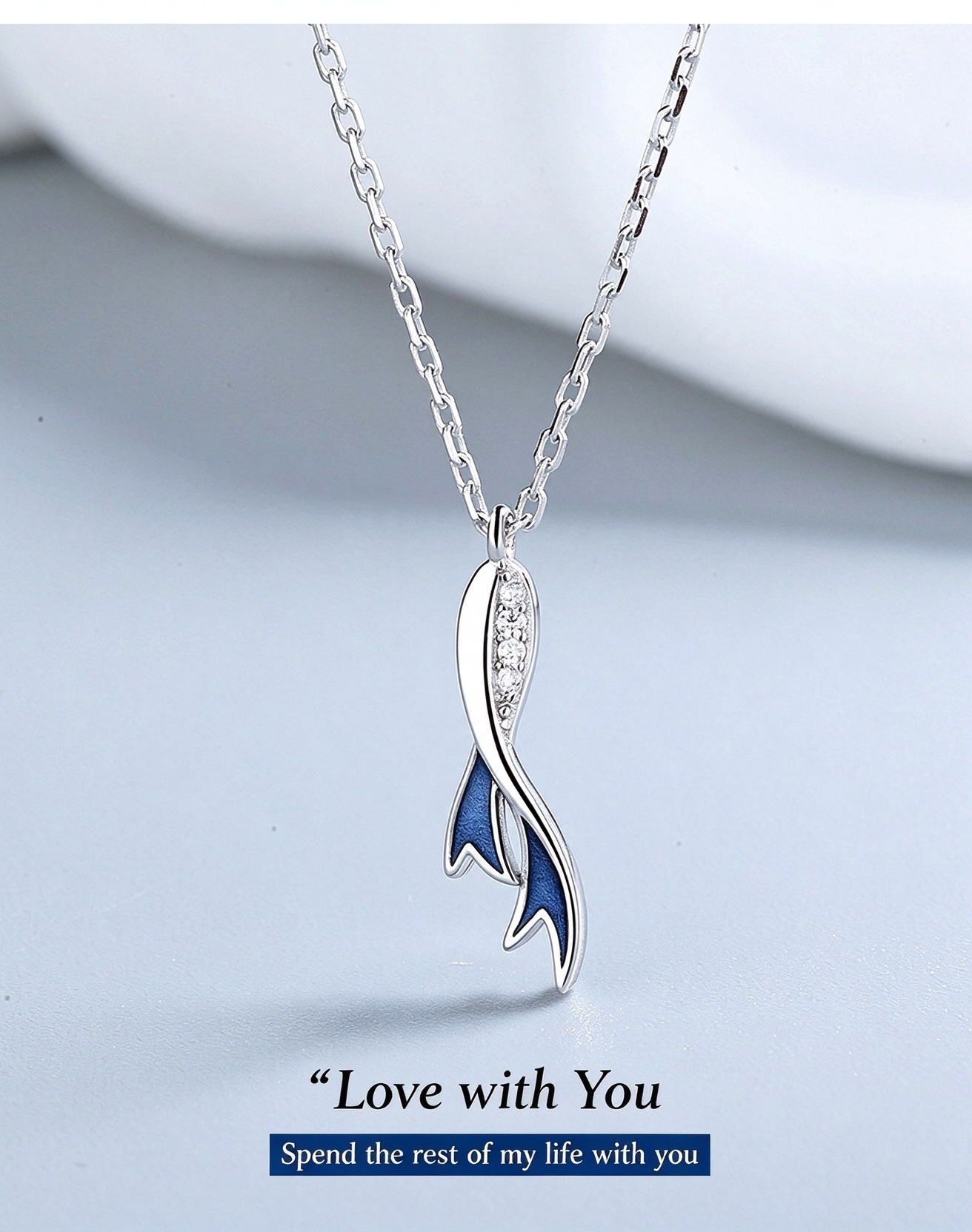 S925 Sterling Silver Dolphin Mermaid Tail Collar Necklace | Minimalist Modern Romantic Fish Pendant Necklace for Women