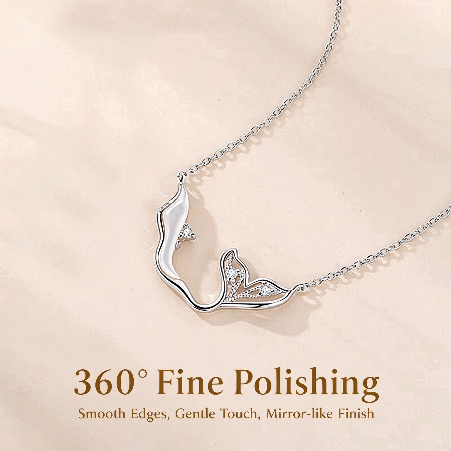 S925 Sterling Silver "Rest of My Life" Mermaid Tail Necklace | Romantic CZ Accent Collar Necklace Gift for Her