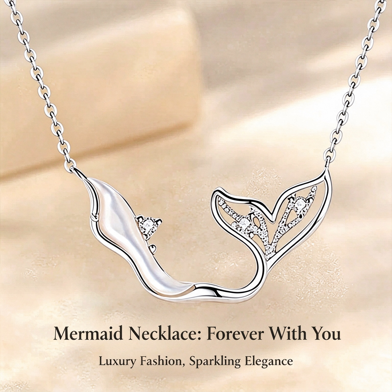 S925 Sterling Silver "Rest of My Life" Mermaid Tail Necklace | Romantic CZ Accent Collar Necklace Gift for Her