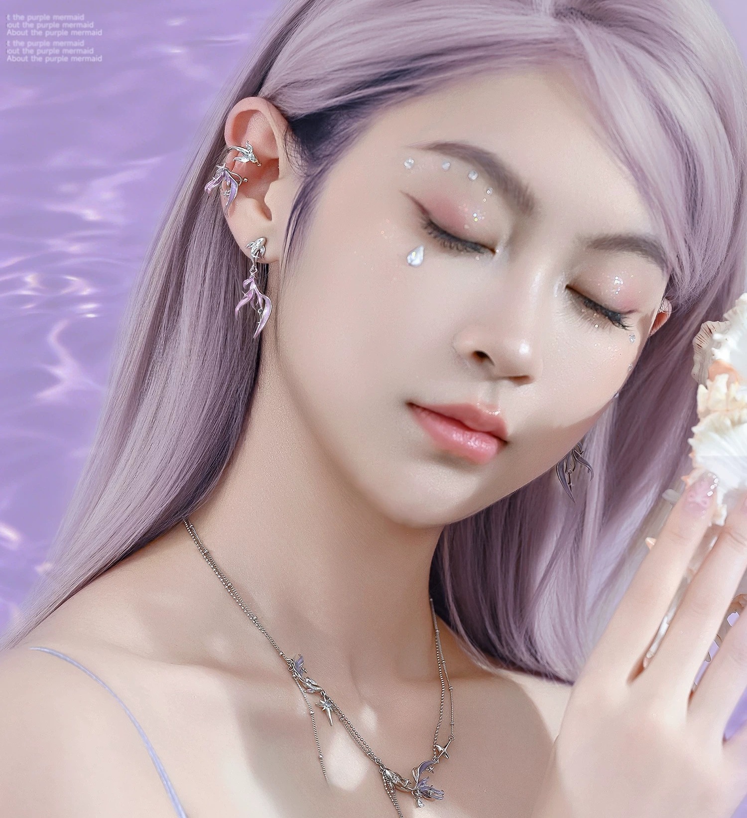 Deep Sea Legend Gradient Enamel Fish Tail Ear Cuff | No-Piercing Fairy Ocean Silver Cartilage Earring