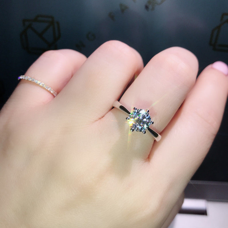 Classic Six Prong Solitaire Ring, S925 Silver with Round Moissanite, Timeless Engagement Promise Ring for Women