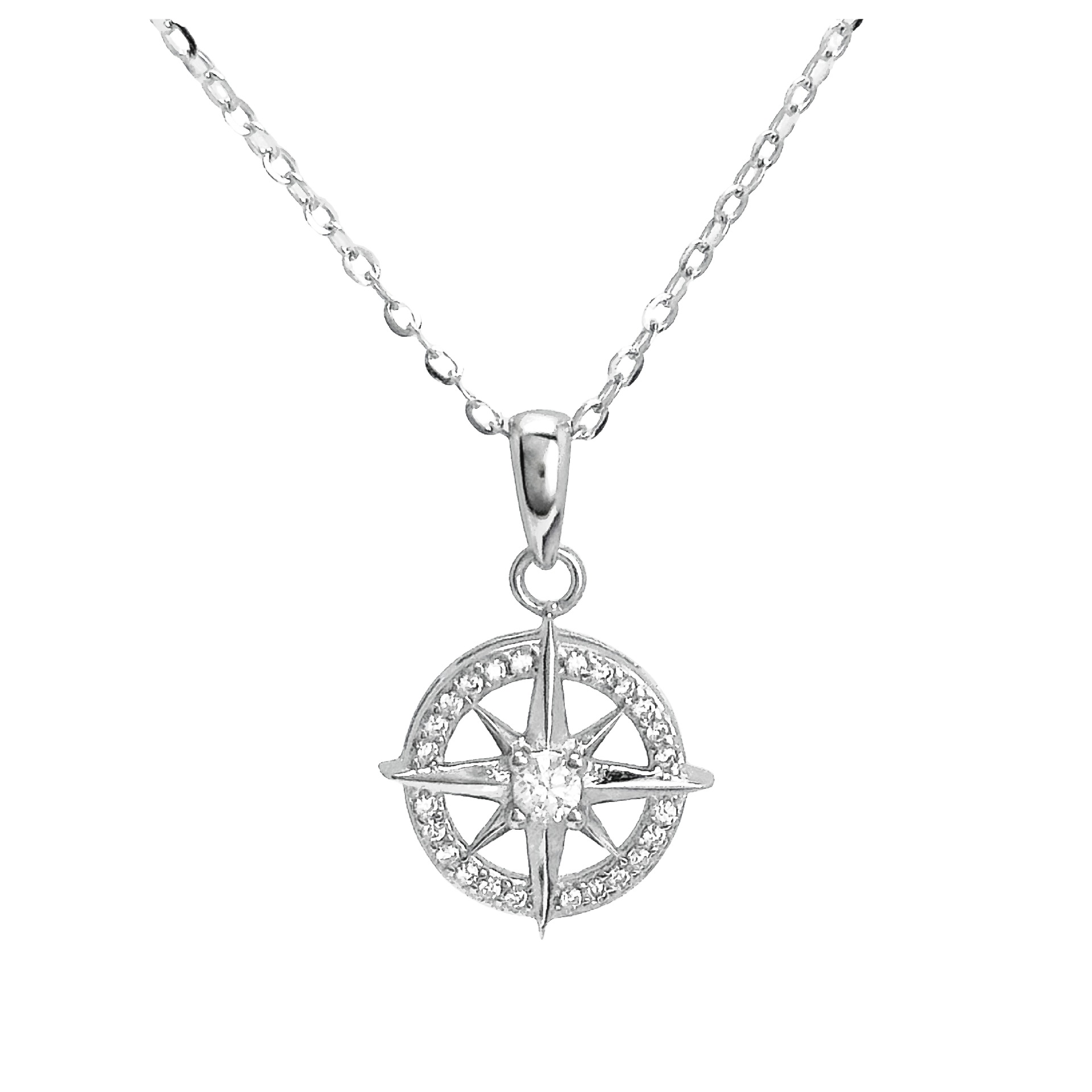 S925 Silver North Star Compass Pendant Necklace