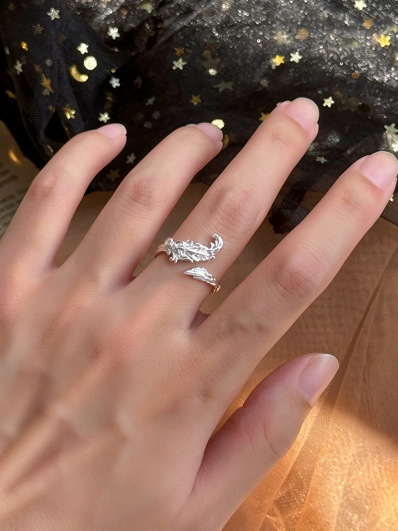 Premium Brushed Texture Feather Open Ring | Minimalist Adjustable Couple Statement Ring