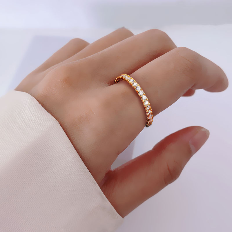 S925 Sterling Silver Full Paved Moissanite Eternity Ring, Stackable Wedding Band
