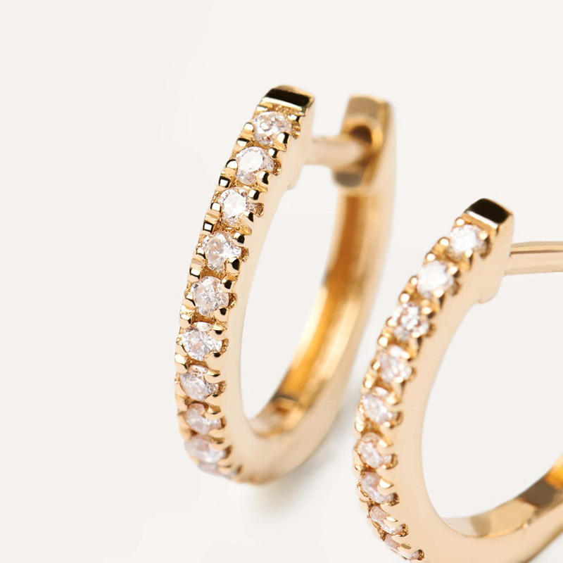 S925 Silver Huggie Hoop Earrings with Paved Stones