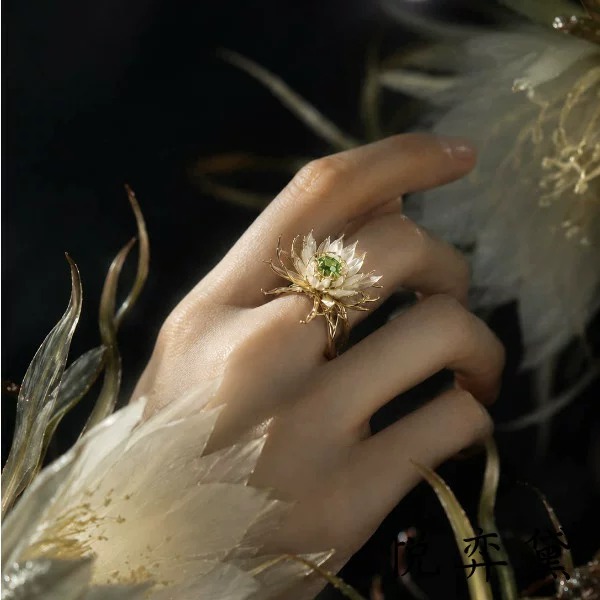 Moonlight Epiphyllum Handcrafted Filigree Open Ring | New Chinese Style Hollow Poetic Statement Ring