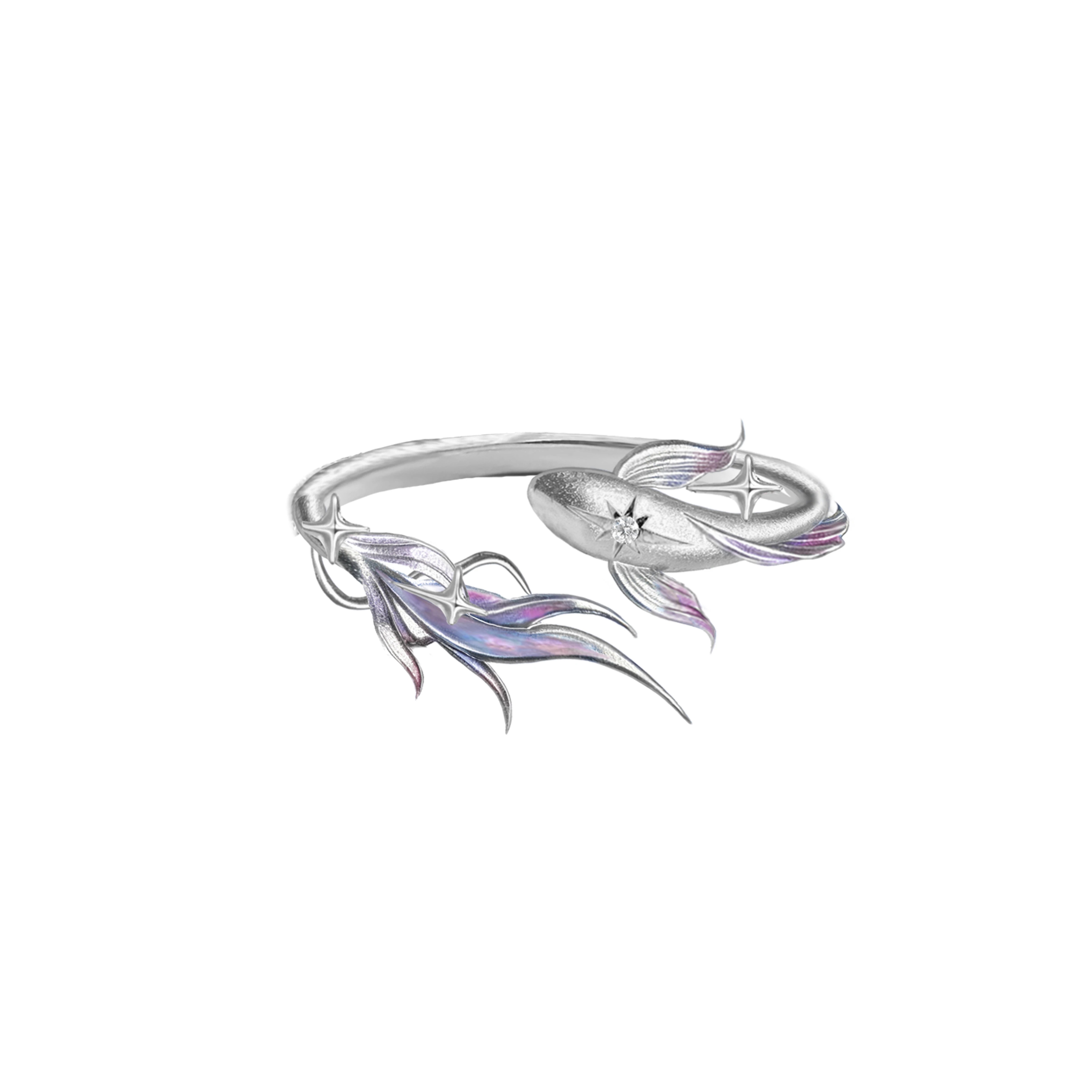 Deep Sea Legend Romantic Couple Open Ring Set | Ice Blue Mermaid Tail Starfish Matching Ring Pair