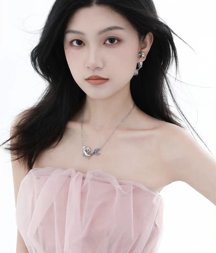 FPXP Original Gradient Mermaid Pendant Necklace | Sweet Cool Dainty Clavicle Chain for Women