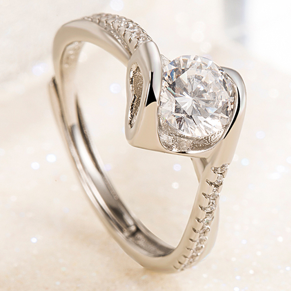 S925 Sterling Silver Angel's Kiss Twist Band Moissanite Ring, Colored Moissanite Engagement Ring