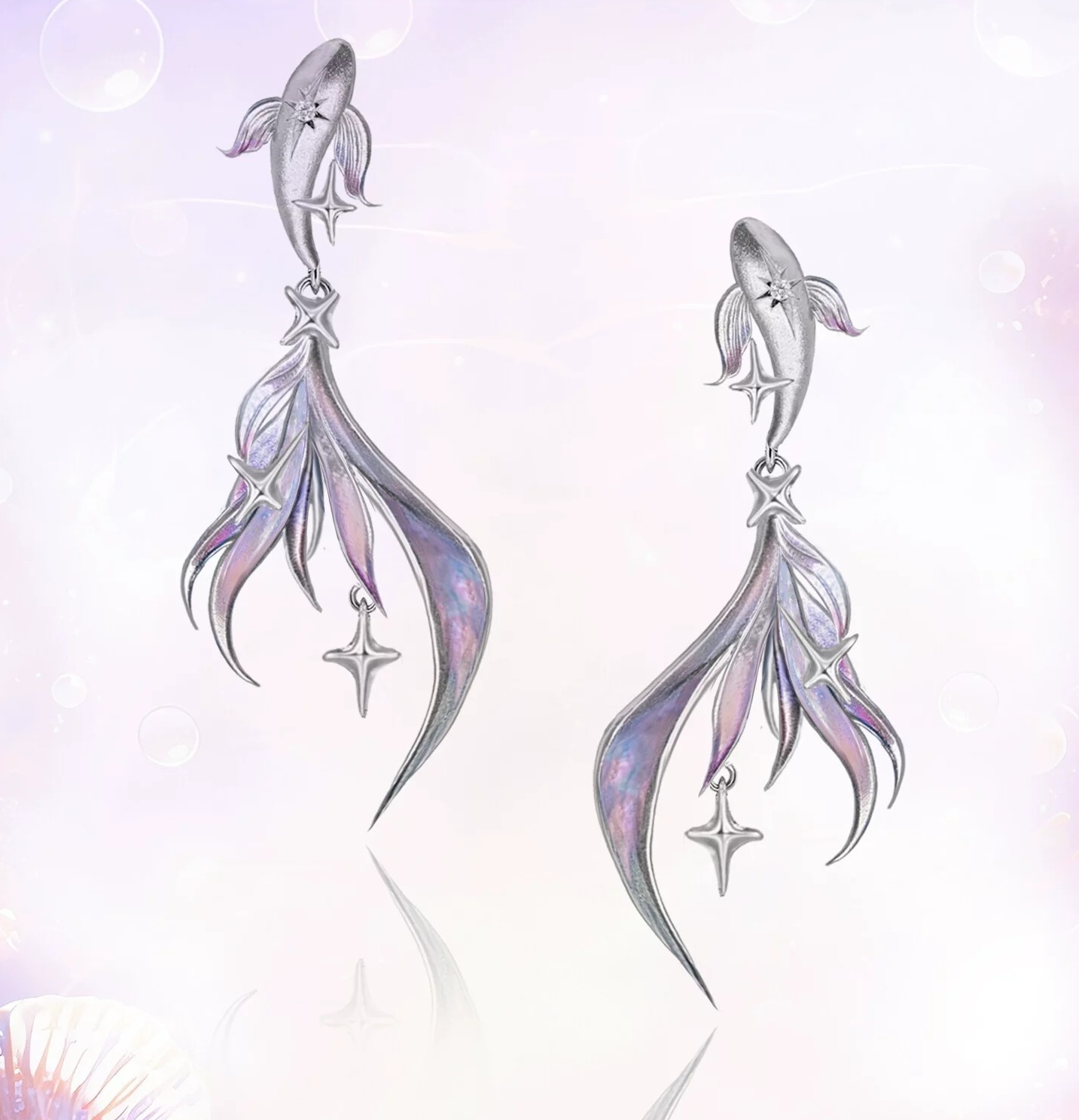 Deep Sea Legend Gradient Enamel Fishtail Earrings | Premium Cool-Tone Stud & No-Piercing Ear Cuff 2 Styles