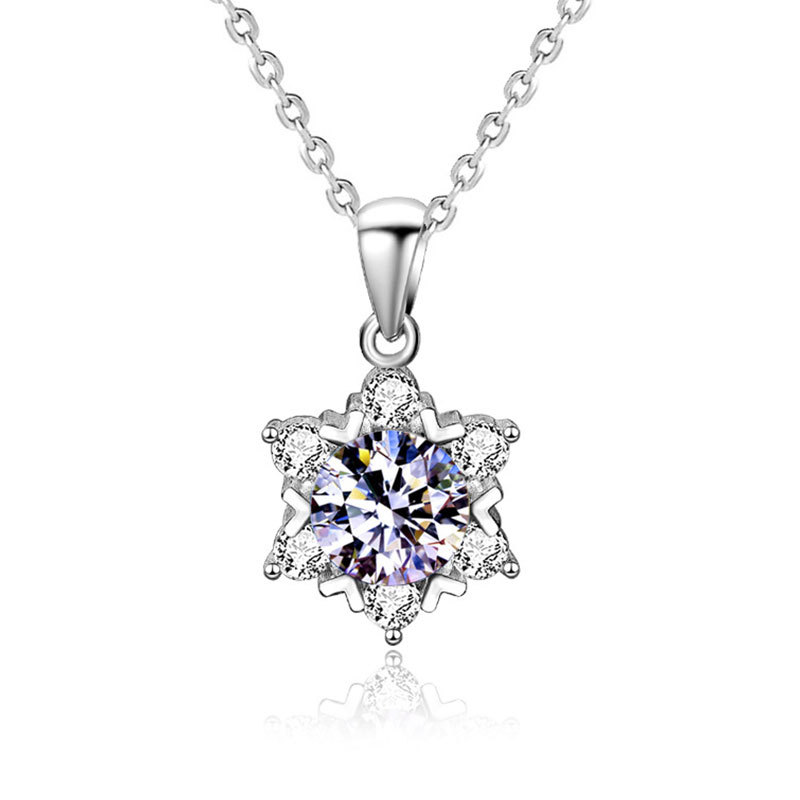 Moissanite Snowflake Necklace | S925 Sterling Silver Dainty Clavicle Chain
